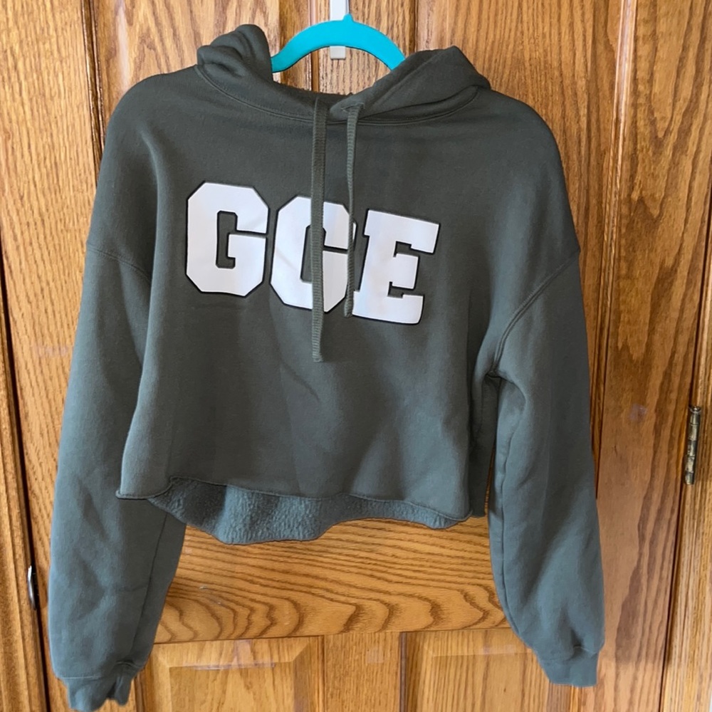 Army green cropped hoodie